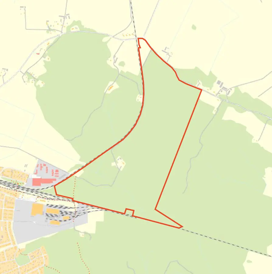 Karta med planområdet markerad med röd linje.