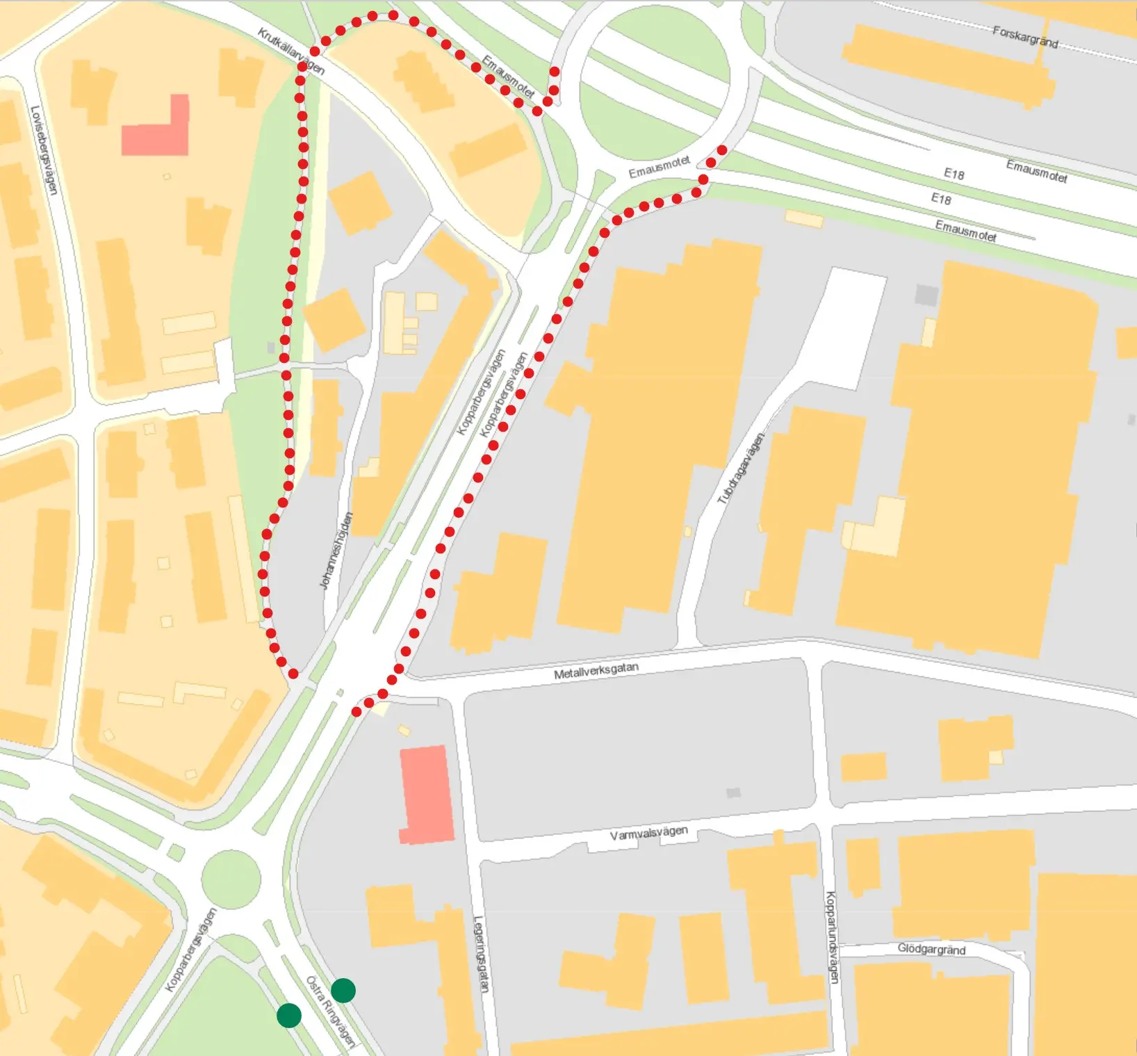 Karta över Kopparbergsvägen.