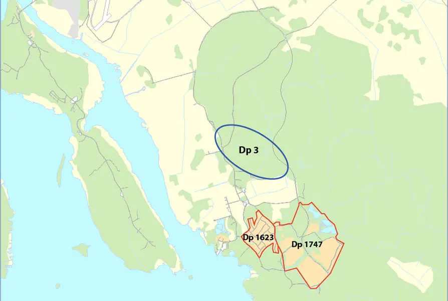 Karta med planområdet på Gäddeholm inringat