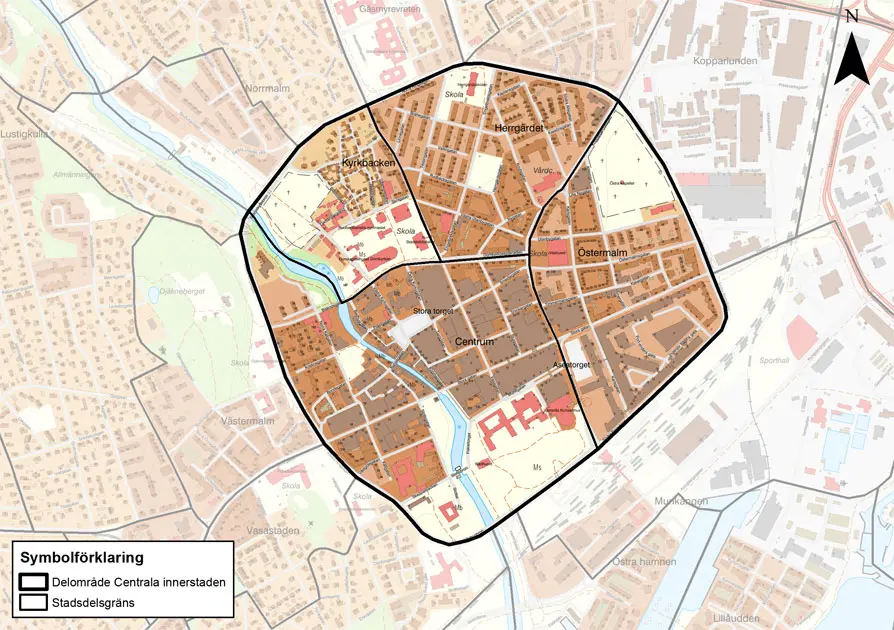 Karta som där Västerås centrum, innanför cityringen, är markerat.