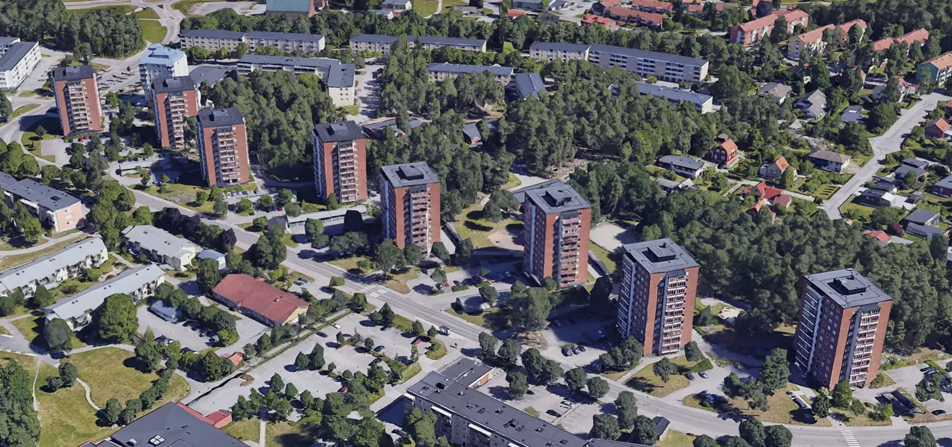 Flygbild över Jakobsberg-Pettersberg. 