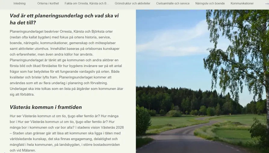 Bild från kartberättelsen för planeringsunderlag för Orresta, Kärsta och Björksta